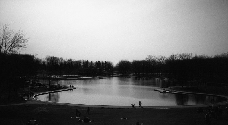 A photograph of Beaver Lake from atop Mont Royal. Canon F1New camera using CatLabs 320 black and white film.