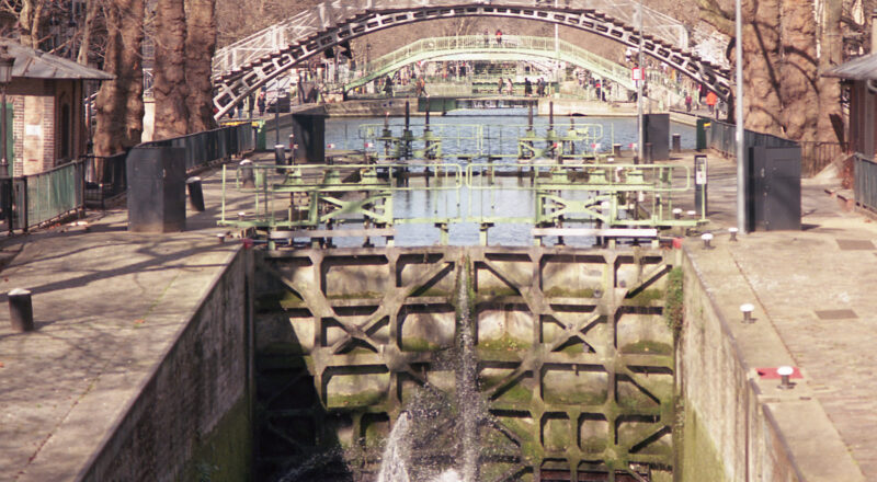 A photograph of a lock on a canal in Paris on a winter's day.