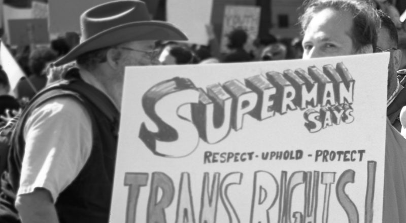 A photograph from the anti-LGBTQ+ rally in Montreal in 2023 of the resistance. Taken with a Canon F1New using CatLabs 320 film.